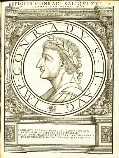 Corrado II il Salico, illustrazione da Imperatorum romanorum omnium orientalium et occidentalium verissimae imagines ex antiquis numismatis, xilografia di Rudolph Wyssenbach, stampata da Andreas Gesner, Zurigo da Hans Rudolf Manuel Deutsch